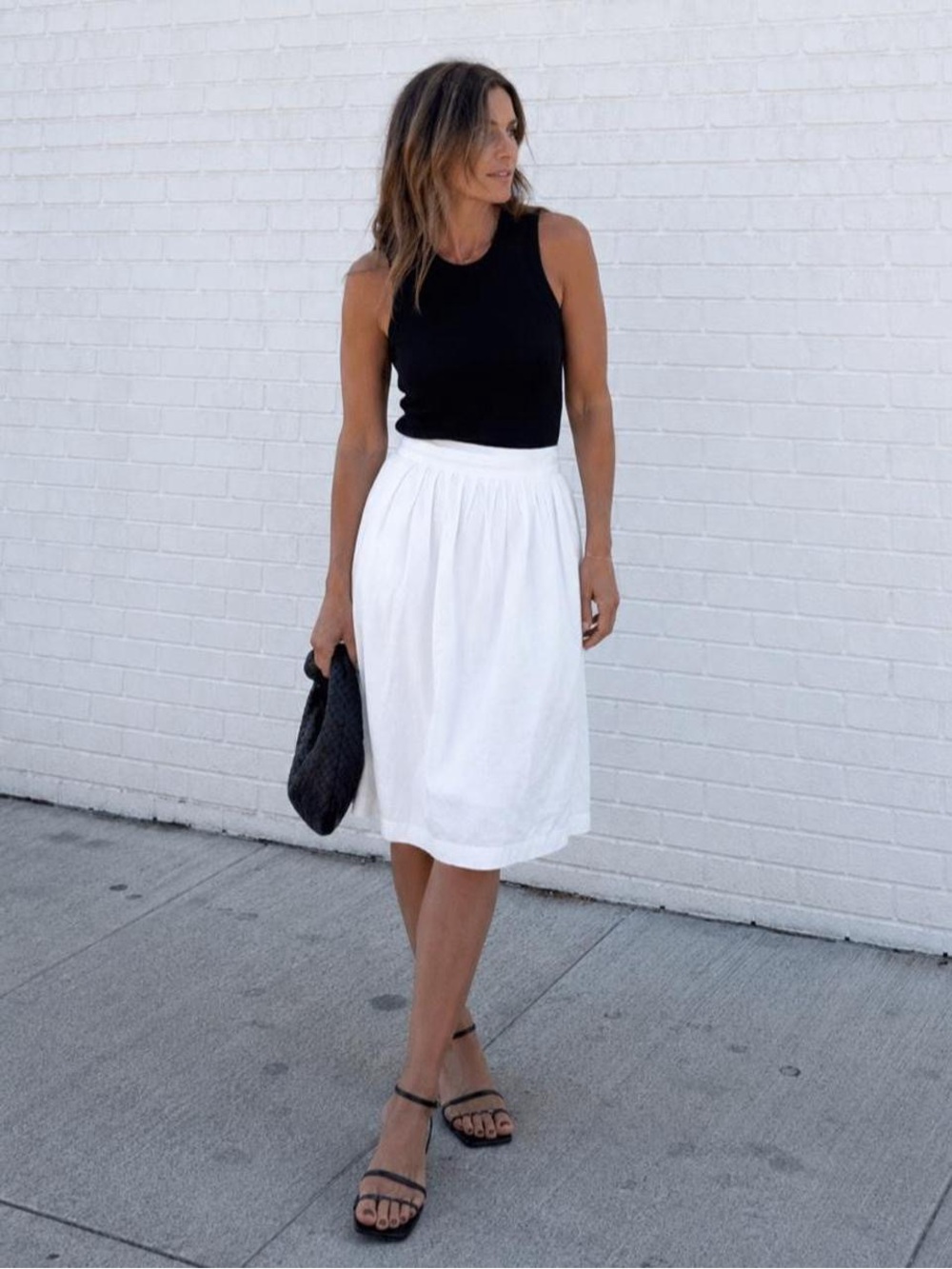 Classic White Gathered Midi Skirt - White